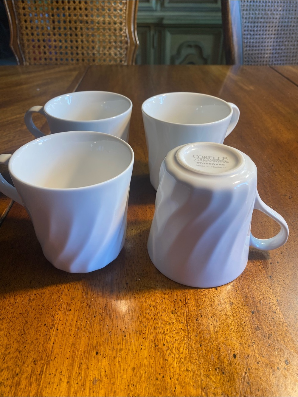 Corelle Coordinates White Swirl Stoneware Mugs - Set of 4